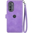 thumbnail image 3 of Zipper Storage Design Wallet Phone Case for Motorola Edge 2022, Skin Friendly Feel Leather Case with Magnetic Clasp and Muliti-Card Slots Holster for Moto Edge 2022,SZY Purple, 3 of 8