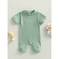 thumbnail image 2 of Wassery Baby Boys Girls Summer Rompers 6M 12M 18M 24M Infant Short Sleeve Crew Neck Solid Color Ribbed Jumpsuits, 2 of 9