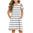 thumbnail image 3 of Pounoo New Dresses For Kids Fashion Striped Short Sleeve Casual Dresses Round Neck Knee Length Dress With Pocket Soft Comfort Dresses For Girls 10-12, 3 of 9