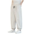 thumbnail image 2 of Handshe Men's Striped Print Harem Pants with Elastic Waist and Pockets Casual Comfort Fit,Plus Size, 2 of 7