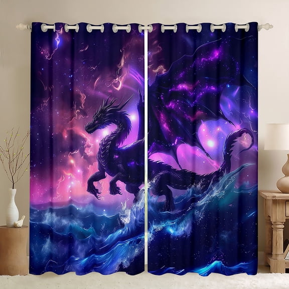 Manfei Magic Animal Dragon Curtains Pack of 2 (42x84 Each),Galaxy Starry Night Curtains Blackout,Pink Blue Bedroom Curtains For Teens,Ultra Soft Home Decor