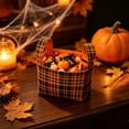 thumbnail image 2 of Yhmxh Halloween Trick or Treat Basket, Checkered Plaid Candy Tote Basket with Cute Embroidery, Reusable Halloween Candy Pail, Portable Storage Bag for Halloween Party Candy Collection and Decorations, 2 of 6