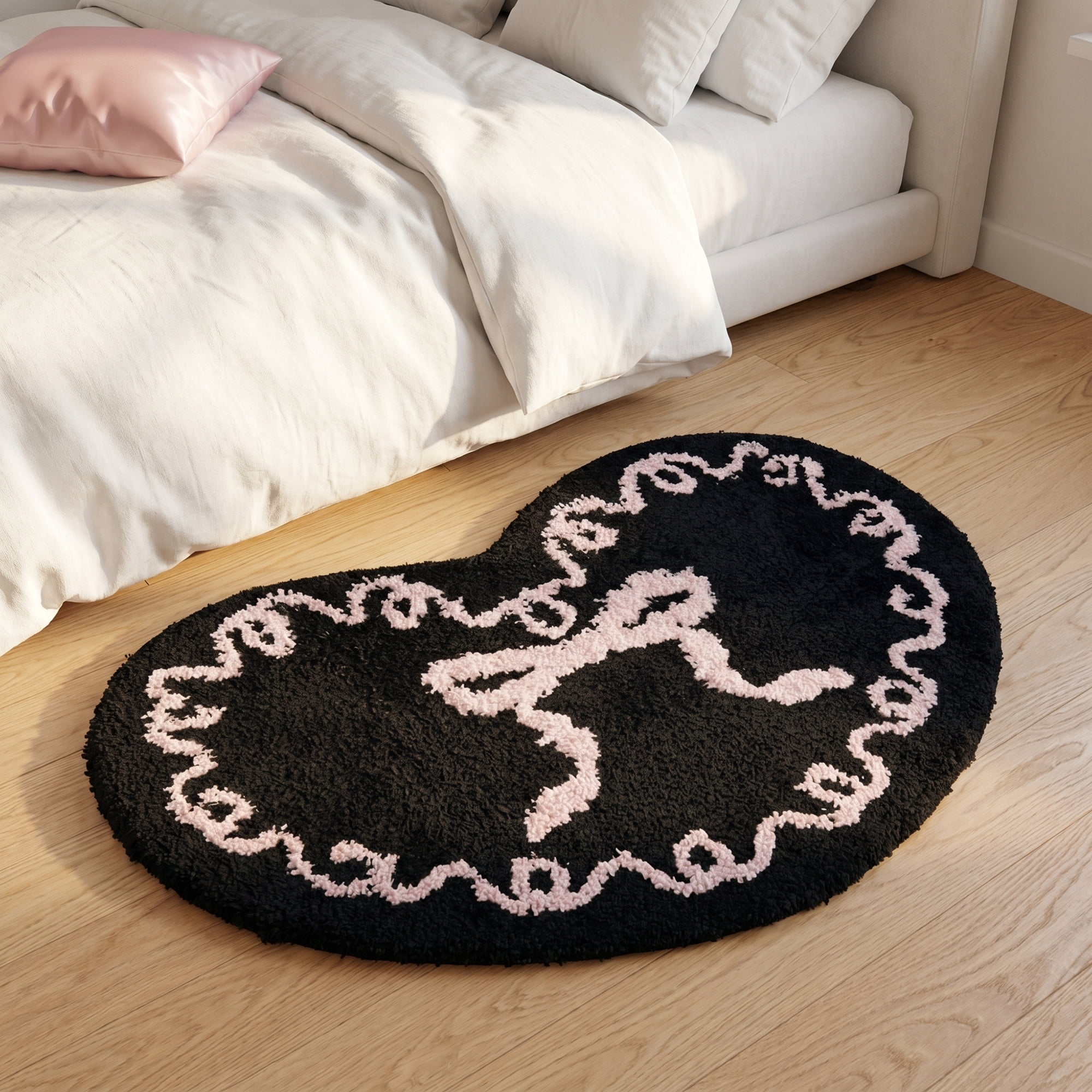 Unique Bargains Heart Shaped Shaggy Faux Fur Area Rug Non Slip Soft Plush 24" x 16" Black