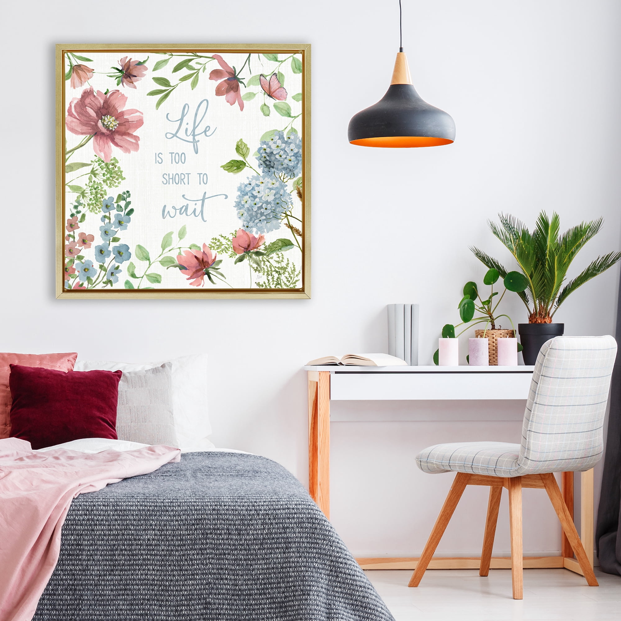 Stupell Industries Too Short To Wait Gold Framed Floater Canvas Wall Art, design by Nan