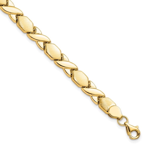 Auriga Fine Jewelry 10K Yellow Gold Polished and Brushed X/O Fancy Bracelet 7.25" for Women