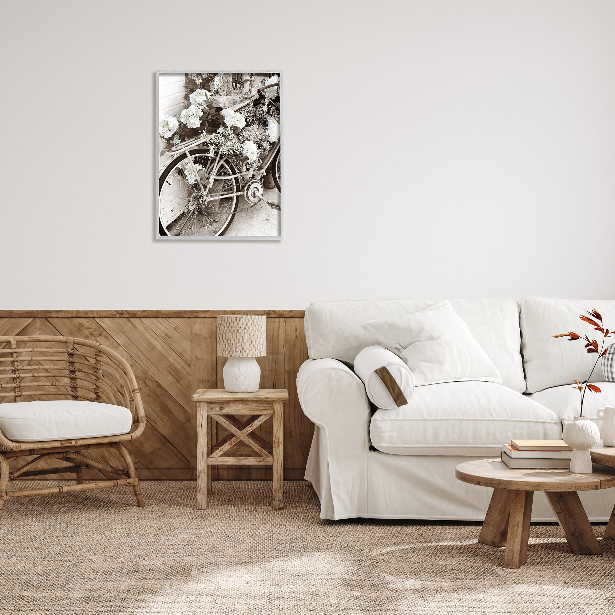 Stupell Industries Flower Blossom Covered Bicycle Vintage Neighborhood Photography Photograph Gray Framed Art Print Wall Art, Design by Acosta
