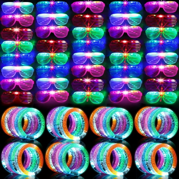 96 Pack Glow in the Dark Party Supplies Include 48 Pcs Light up Glasses and 48 Pcs LED Bracelets, LED Party Favor Neon Flashing Bulk Gifts for Adult Bachelor Carnival Birthday Concert Wedding