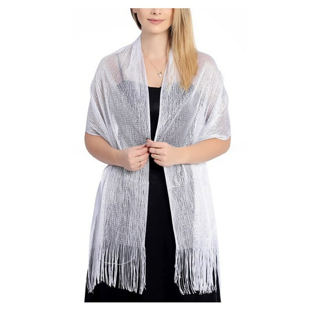 Minnieouse Bufanda brillante de lujo, chal para sombra de protección solar, hilo fino femenino, borla de encaje hueco largo, capas de boda, Ropa, zapatos y accesorios Miscelánea Blanco