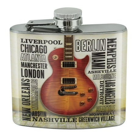 

Guitar Music World Cities Stainless Steel 5oz Hip Drink Kidney Flask
