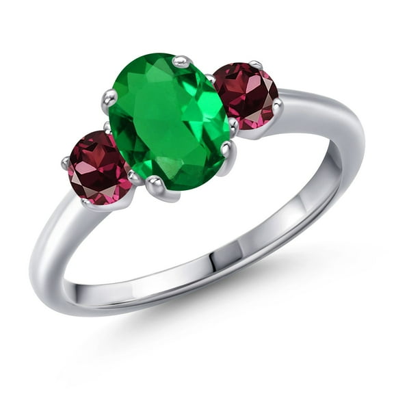 Gem Stone King 1.49 Ct Oval Green Nano Emerald Red Rhodolite Garnet 925 Sterling Silver Ring (Size 6)