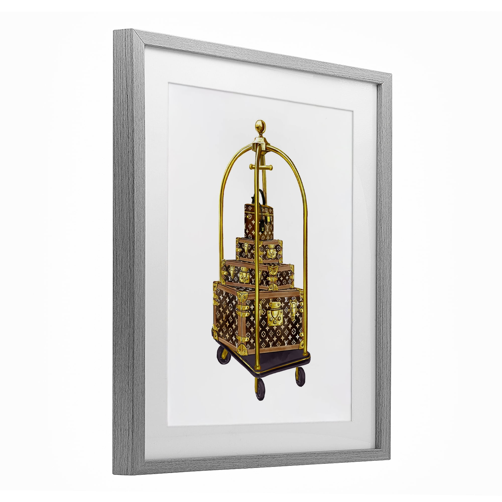 Glam Hotel Luggage Gray Framed Print Under Glass, design by Ziwei Li