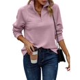 thumbnail image 3 of Women's Autumn and Winter Casual Loose Pullover Quarter Zip Design Ribbed Quilted V-Neck Pink S, 3 of 9