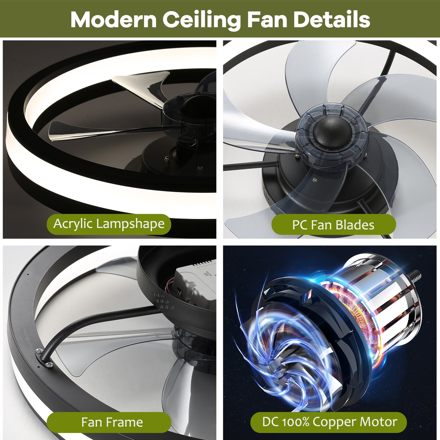 JOPESO Ceiling Fans with Lights and Remote, 20” Outdoor Ceiling Fan with Light with Remote