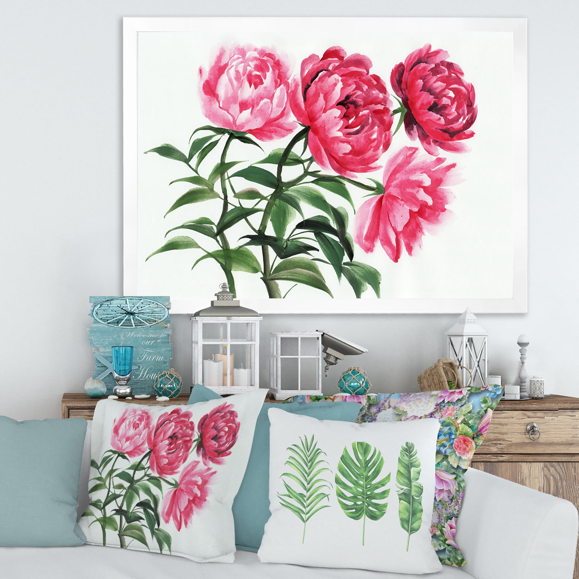 Designart 'Abstract Four Vintage Pink Peonies' Traditional Framed Art Print