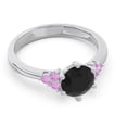 thumbnail image 3 of Diamond-Capitals 2.15 Carat Stunning Round Cut Black Onyx & Pink Sapphire Gemstone Bridal Ring for Women 14K White Gold Size 6, 3 of 7
