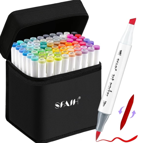Set de marcadores artísticos SFAIH de alcohol, punta pincel y bisel, 72 colores
