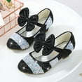thumbnail image 6 of Xfvqtps Kids Girls Dress Shoes Chunky Low Heels Hook and Loop Sequins Bow Color Block Colorful Glitter Sparkling Ballet Performance Casual Wedding Party Mary Jane Princess Shoes Black, 6 of 7