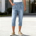 thumbnail image 5 of AKOEE Women's Jean Look Jeggings High Waisted Soft Stretchy Capri Pants with Pockets Slim Straight Fit Capris (S, Light Blue), 5 of 7