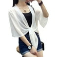 thumbnail image 1 of Leaveforme sheer jacket,white sheer cardigan,Womens Sheer Shrug Tie Front 3/4 Sleeve Cropped Bolero Cardigan, 1 of 8