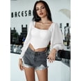 thumbnail image 5 of EILLY BAZAR Crop Bustier Top for Women Bishop Long Sleeve Square Neck Female Top White XS, 5 of 5