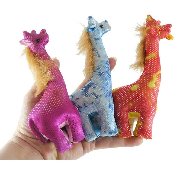 Set of 3 - Giraffe Sand Filled Animal Toy - Heavy Weighted Sandbag Animal Plush Bean Bag Toss - Shimmering Glitter Safari Sensory, Stress, Fidget Toy ADHD Special Needs Soothing