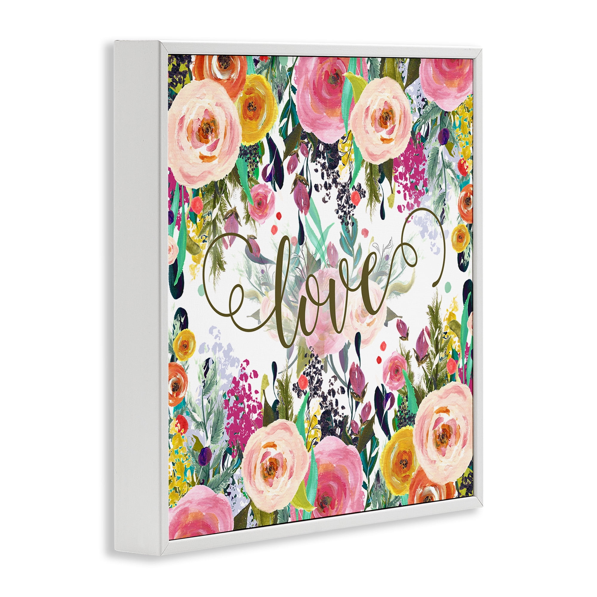 Stupell Industries Elegant Love Floral Pattern Botanical & Floral Painting White Framed Art Print Wall Art, 24 x 24