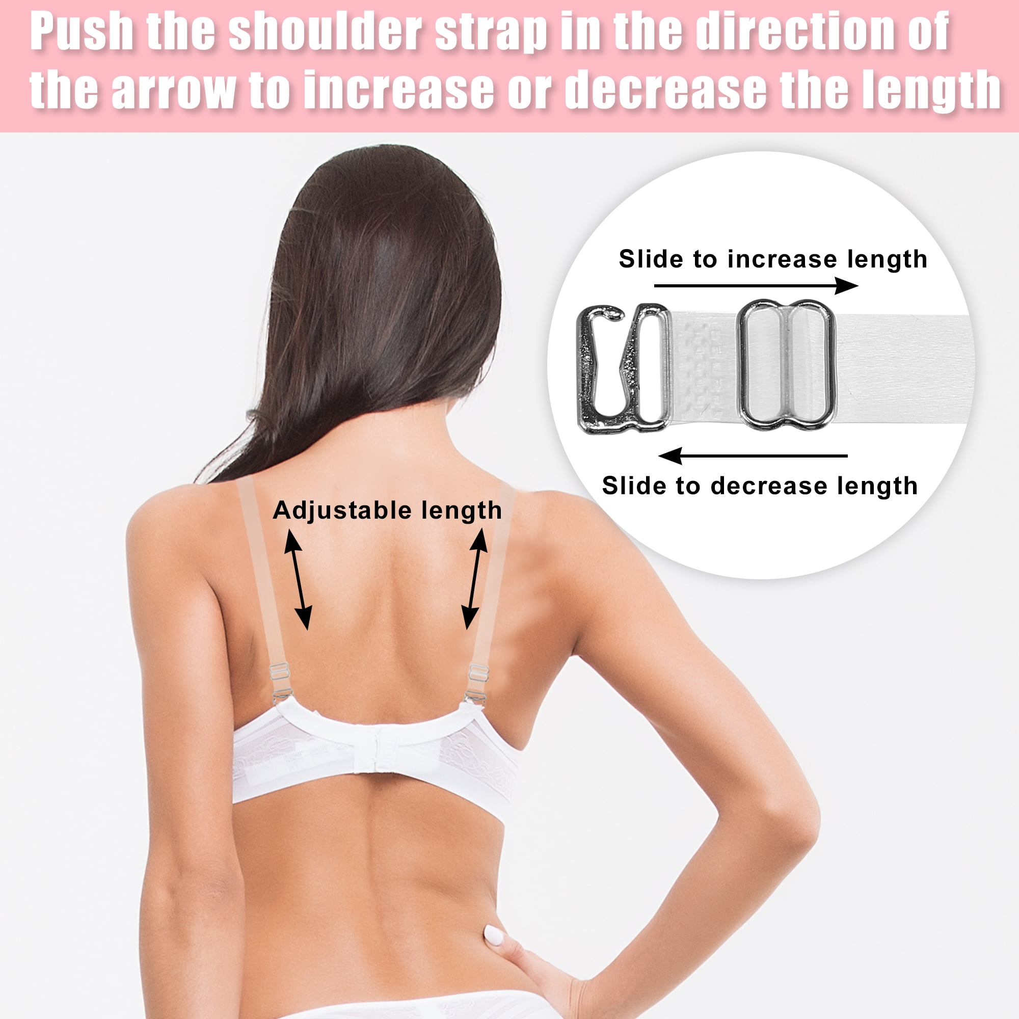 Unique Bargains 3Pairs Clear Bra Strap Stainless Steel Hook Shoulder Strap ABS 18mm 12mm