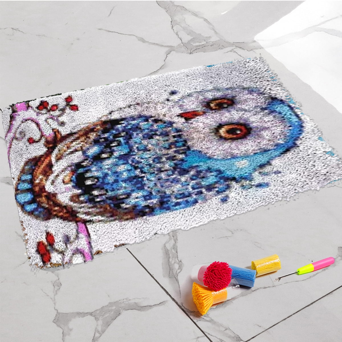 Latch Hook Kits for Kids and Adults, Elegant Owl | Carpet Making Crochet Kits Embroidery Kits Needlework Crafts for Home Decor, 60X42CM