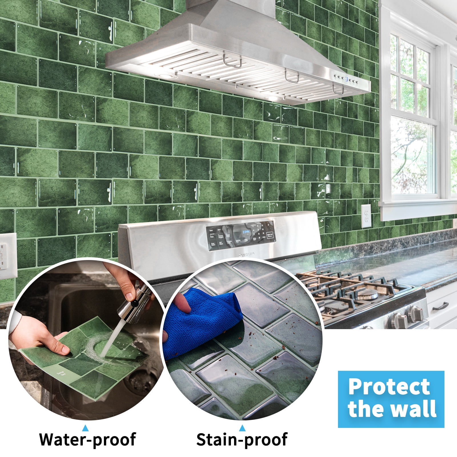 Art3d 20-Pack 12" x 6" Peel and Stick Kitchen Backsplash Tile, Vinyl Stick On Subway Tile in Green