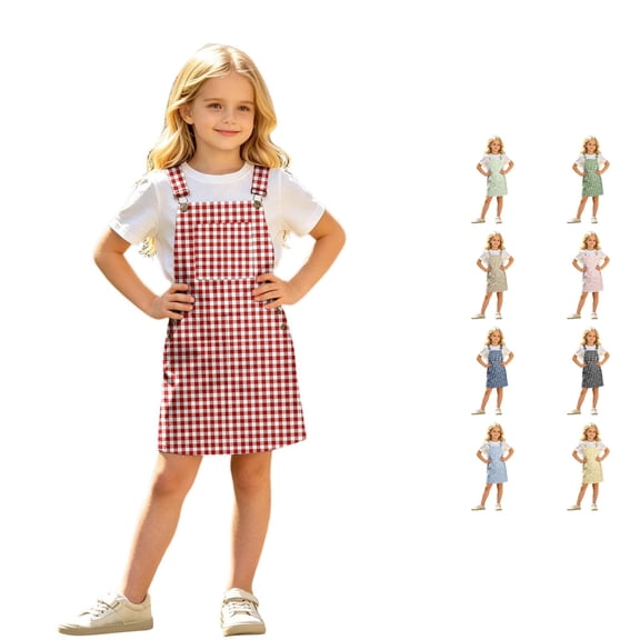 Kids Teen Girls Dress Gingham Check Pattern Sleeveless Square Neck Suspender Dresses for Summer Vacation Outing Casual Boho Sundress
