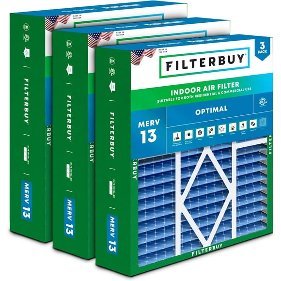 Filterbuy 20x20x5 MERV 13 Pleated HVAC AC Furnace Air Filters for Amana, Coleman, Goodman, Maytag, York, and More (3-Pack)
