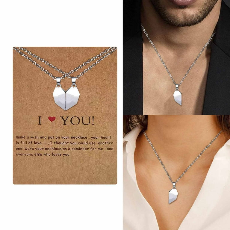 MISS RIGHT Crystal Friendship Matching Couples Necklaces for Best Friends  with Heart Charm, Women Dainty Stainless Steel Chain Necklace for 2 Girls 