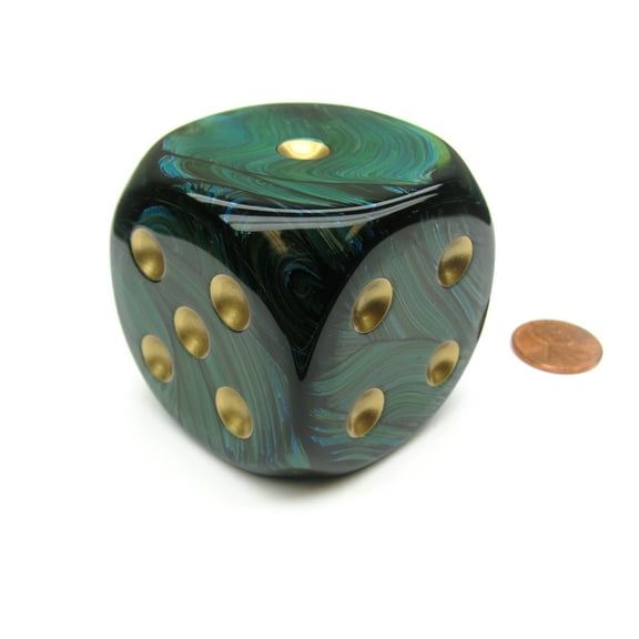 Chessex Scarab 50mm Huge Large D6 Dice, 1 Piece - Jade with Gold Pips #DC5005