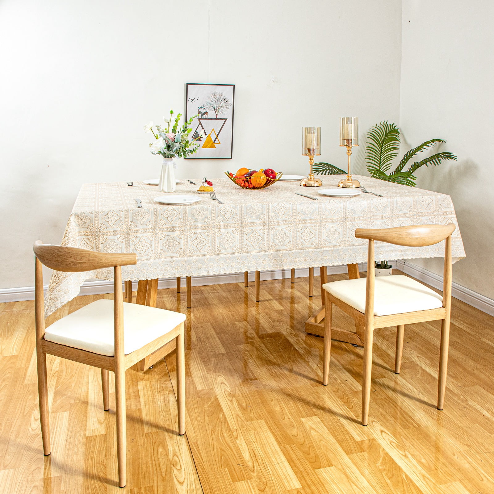 Ray Star 100% Waterproof Beige PVC Classicial Tablecloth 52x70in, Vinyl Table Cloth Cover Oil Proof Spill Proof Wipeable Table Cloths for Indoor and Outdoor Use