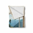 thumbnail image 2 of Modern Soft Flannel Fleece Blanket, Room with Scenic View House Mountains Palm Trees Greenery Garden Print, Cozy Plush for Indoor and Outdoor Use, 50" x 70", Pale Brown Green White, by Ambesonne, 2 of 6