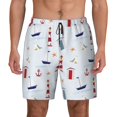thumbnail image 2 of Picia Nautical Lighthouse Sailboat pattern Mens Swim Trunks with Compression Liner Stretch Beach Shorts Quick Dry with Zipper Pockets No-Chafing Board Shorts-, 2 of 9