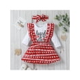thumbnail image 2 of Seyurigaoka 3Pcs Valentine's Baby Girl Short Skirt Outfits, Long Sleeve Letter Print Romper + Suspenders Heart Pattern Skirt + Cute Headband, 2 of 9