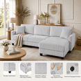 thumbnail image 3 of Avobird 100-inch L-shaped Sofa with dual charging ports at the arms, Corduroy Fabric, Upholstered Deep Seat Couches for Living Room, Gray, 3 of 7