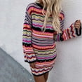 thumbnail image 7 of SCSAlgin Women Crochet Knit Mini Dress Long Sleeve Colorful Stripe Mesh Casual Sweater Dress Summer Beach Wear, 7 of 7