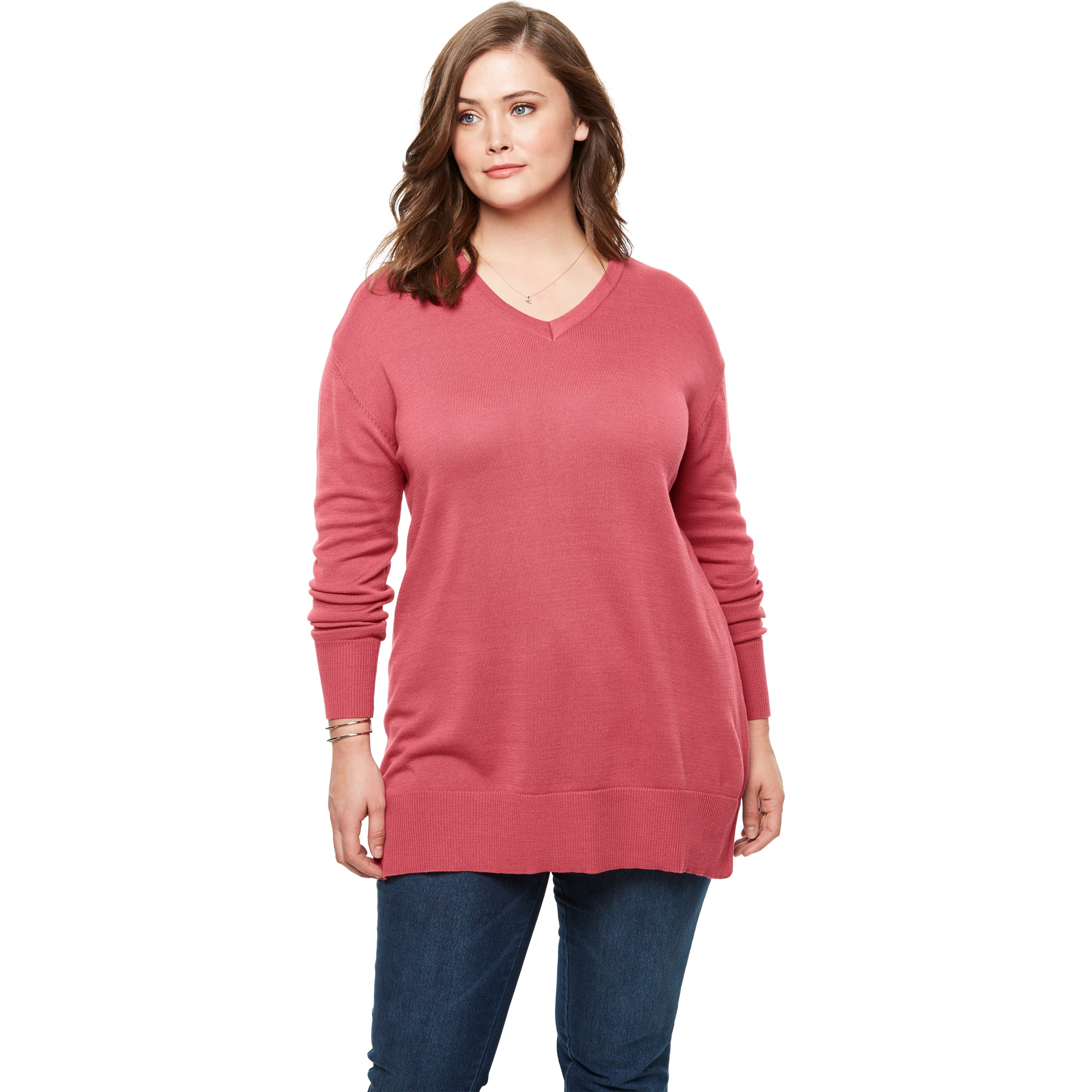 Womens Woman Within Plus Size Fine Gauge Pullover V-Neck Sweater 