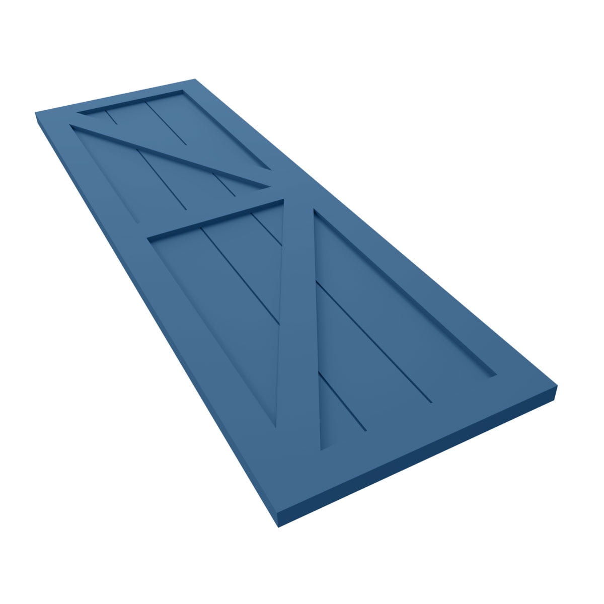 Ekena Millwork 12"W x 68"H True Fit PVC Two Equal Panel Farmhouse Fixed Mount Shutters w/ Z-Bar, Sojourn Blue (Per Pair - Hardware Not Included)