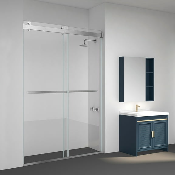Vinnova Spezia 48" W x 76" H Double Sliding Frameless Glass Shower Door Brushed Nickel