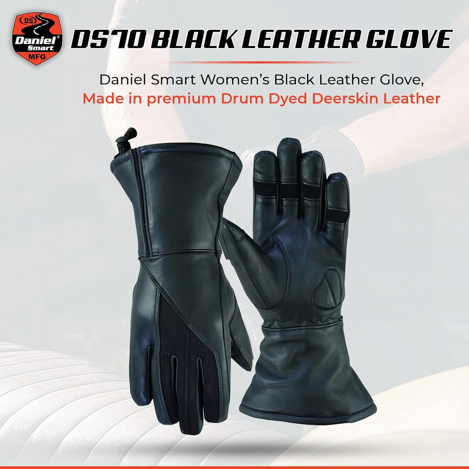 Daniel Smart Motorcycle Leather Winter Gloves Close Out Cow Hide Heavy Duty with Adjustable Wrist Strap and Touch Screen Fingertips- M