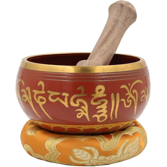 Tibetan Meditation Om Mani Padme Hum Peace Singing Bowl With Mallet (Orange)