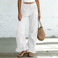 thumbnail image 4 of Admvng Women's Linen Pants Casual Wide Leg Ruffle Hem Elastic Waist Trousers, 4 of 5