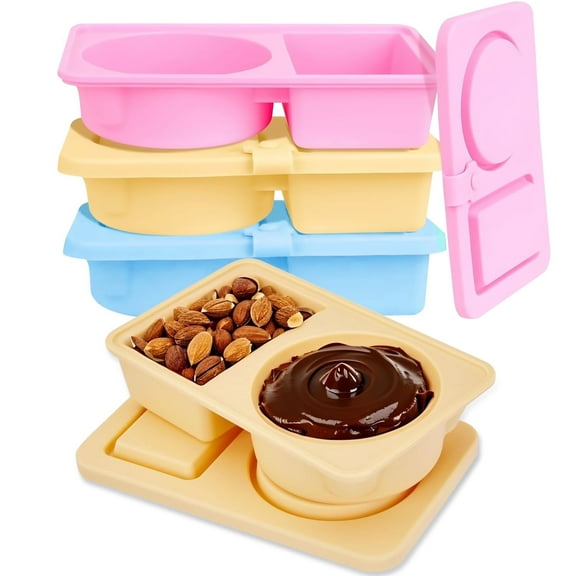 4 Pack Silicone Reusable Snack Containers with Lids, Double Compartment Snackle Box Containers, Small Mini Food Snack Boxs for Travel Office Picnic