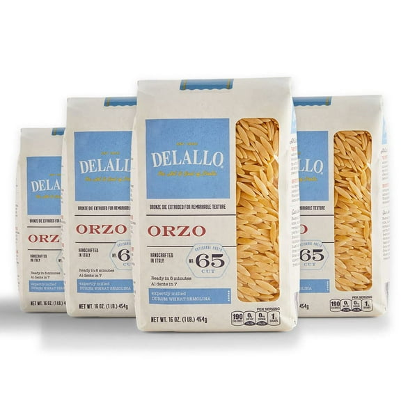DeLallo Orzo Pasta, Non-GMO, Kosher, 1 6 oz Bag, (4 Pack)