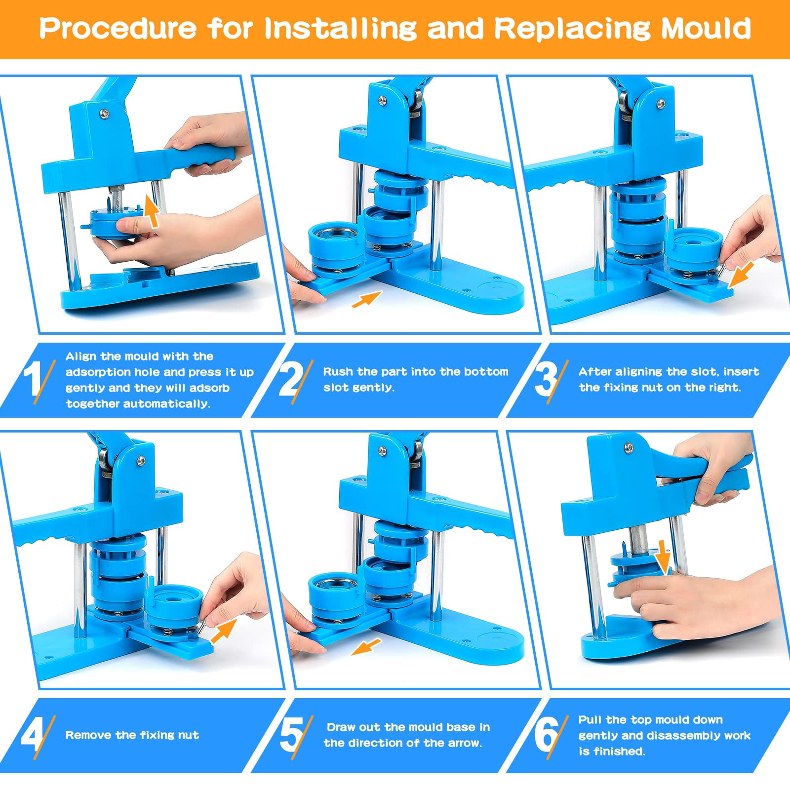 Maxmartt DIY Button Maker Machine Multiple Sizes 300Pcs,Pin Badge 1+1.25+2.25" (Blue, 25/32/58mm)