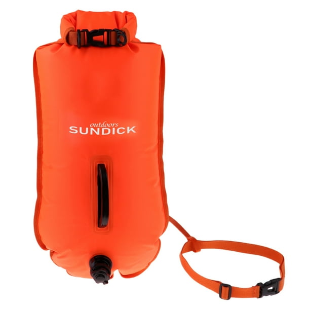 Boya de natación impermeable Bolsa seca Dispositivo de flotación inflado y cinturón para nadar en aguas abiertas, kayak, surf, snorkel, buceo, deporte - Fluo Orange, 36x72cm Sunnimix Boya inflable de nadar