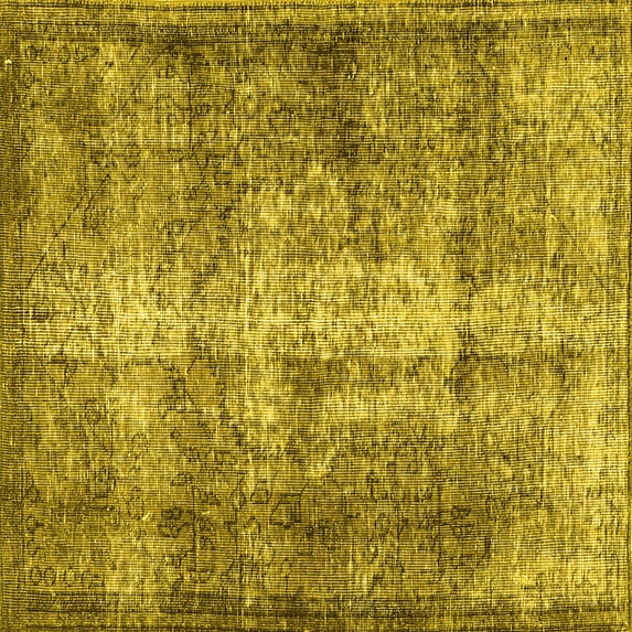 Ahgly Company Machine Washable Indoor Square Persian Yellow Traditional Area Rugs, 5' Square